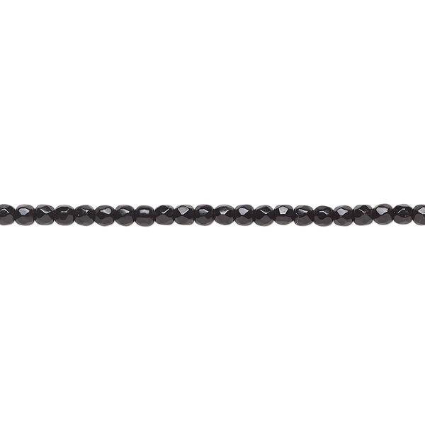 Bead, Czech fire-polished glass, opaque jet, 2mm faceted round. Sold per 8-inch strand, approximately 95-100 beads. image number 0