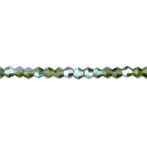 Bead 1pk transparent emerald green AB, Celestial Crystal® 4mm bicone 15.5-16 inch