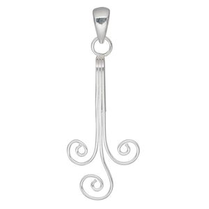 Pendant bail, sterling silver, 41x18mm fancy spiral, fits up to 8mm thickness. Sold individually.