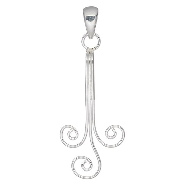 Pendant bail, sterling silver, 41x18mm fancy spiral, fits up to 8mm thickness. Sold individually. image number 0