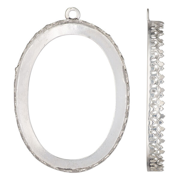 Drop, sterling silver, 41.5x31.5mm oval with decorative trim and open back with 40x30mm oval cabochon bezel setting. Sold individually. image number 0
