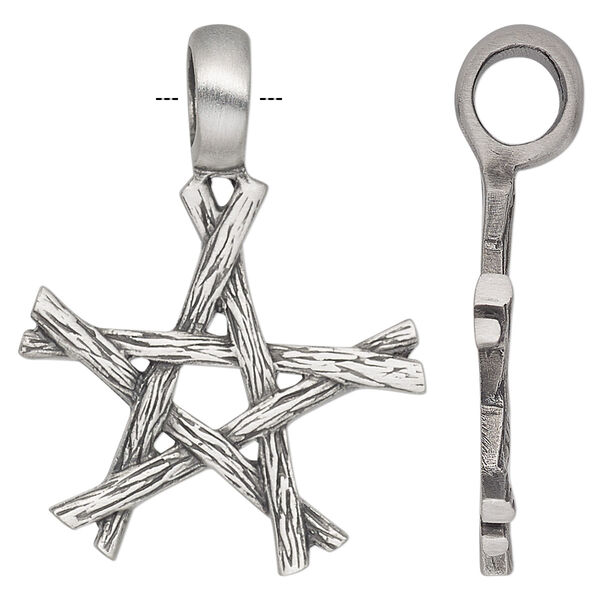 Pendant, antiqued pewter (tin-based alloy), 42x31mm single-sided star with branches. Sold individually. image number 0