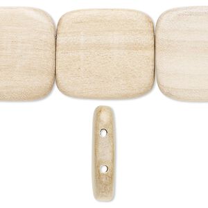 Bead, wood (waxed), 25x25mm hand-cut double-drilled rounded flat square. Sold per 15-1/2" to 16" strand.