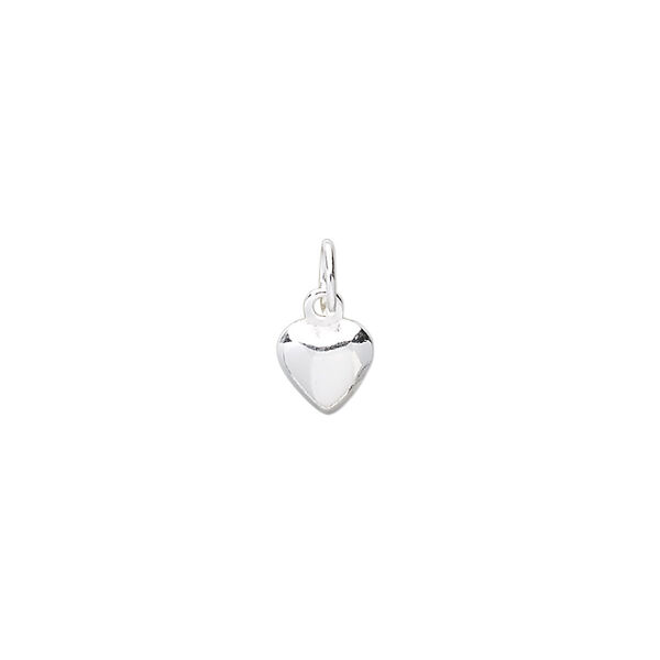 Charm, sterling silver, 7x6mm puffed heart. Sold per pkg of 2. image number 0