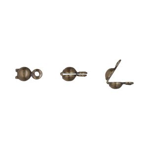 Bead tip, antique gold-plated brass, 6.5x3.5mm bottom clamp-on with 2 closed loops. Sold per pkg of 100.