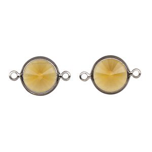 Link, Vintage Crystal™, crystal and gunmetal-plated brass, topaz, 12mm rivoli. Sold per pkg of 2.