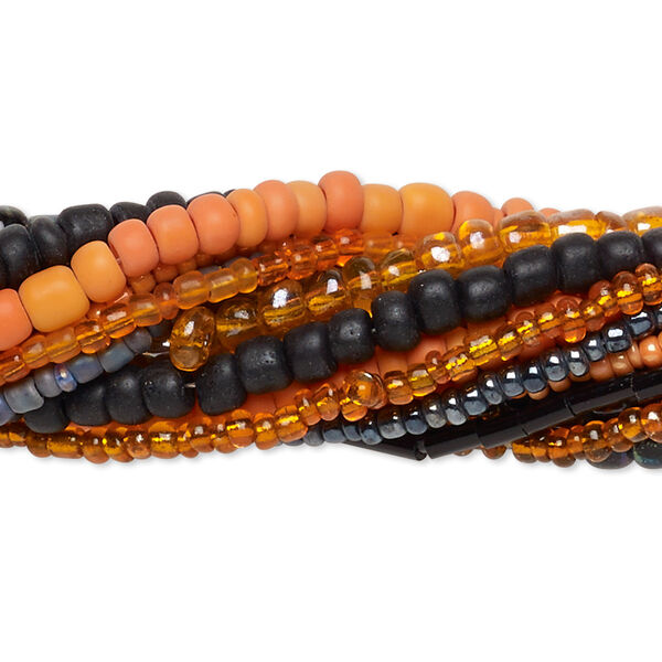 Bead mix, seed bead and bugle bead, glass, pkg/(10)14 inch, 6/0 center-drilled round, mixed mixed colors. image number 0