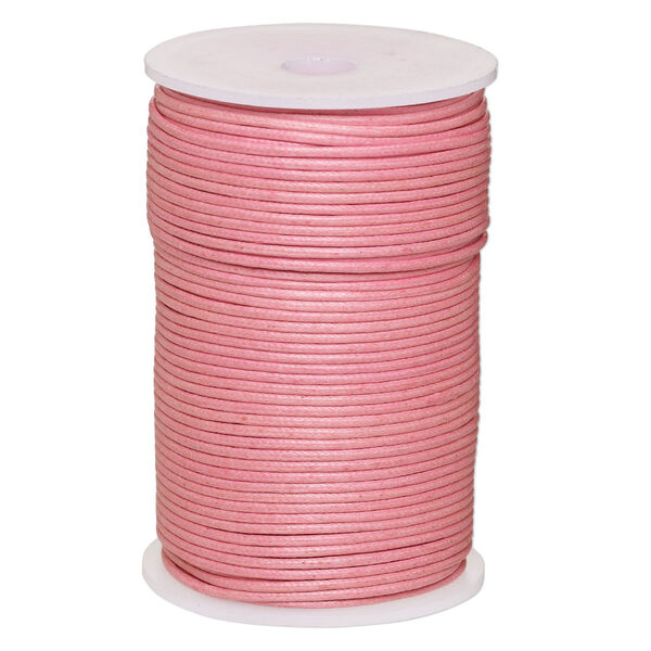 Cord, waxed cotton, light pink, 2mm, 50+ pound test. Sold per 100-meter spool. image number 0