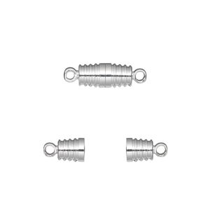 Clasp magnetic 1pkg10, 11x5mm barrel, silver-finished brass 1-strand