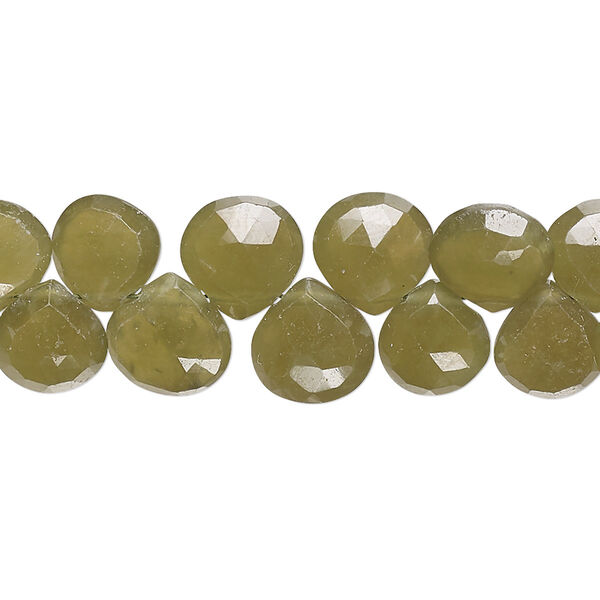 Bead, vesuvianite (natural), 6-9mm graduated hand-cut top-drilled faceted puffed teardrop with 0.4-1.4mm hole, C grade, Mohs hardness 6-1/2. Sold per 8-inch strand. image number 0