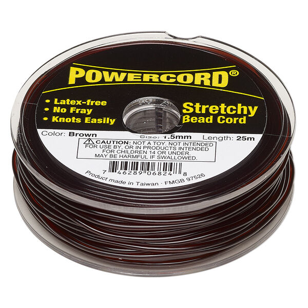 Cord, Powercord®, elastic, brown, 1.5mm, 22-pound test. Sold per 25-meter spool. image number 0