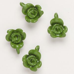 Charm, "pewter" (zinc-based alloy) and enamel, moss green, 17x13mm flower. Sold per pkg of 4.