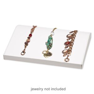 Display tray, leatherette and brass, white, 12-1/8 x 8 x 1-1/2 inches with 28 hooks. Sold individually.