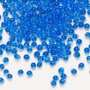 Seed bead, Miyuki, glass, pkg/250g, 3.3x2.8mm mini fringe, transparent medium blue (DP-150).