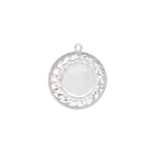 Drop, sterling silver, 17mm single-sided round with braided edges and 10mm round setting. Sold individually.