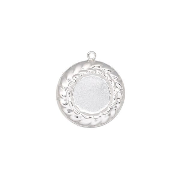 Drop, sterling silver, 17mm single-sided round with braided edges and 10mm round setting. Sold individually. image number 0