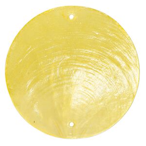 Wind chime component capiz shell 20pk 50mm double-drilled flat round, translucent yellow dyed