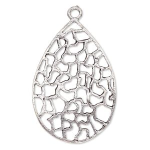 Focal, antique silver-plated brass, 41x28mm flat teardrop with cutouts. Sold per pkg of 2.