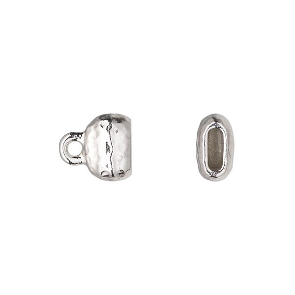 End cap, TierraCast®, "Hammertone" collection, white bronze-plated pewter (tin-based alloy), 10x7mm hammered cap. Sold per pkg of 2. image number 0
