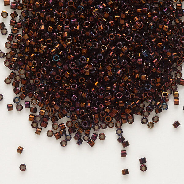 Seed bead, Delica®, glass, pkg/50g, #11 round, opaque metallic gold iris dark copper (DB-1002). image number 0