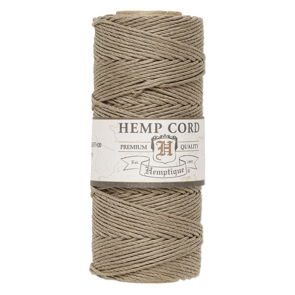 Cord, Hemptique®, polished hemp, dusty olive, 1mm diameter, 20-pound test. Sold per 205-foot spool. image number 0