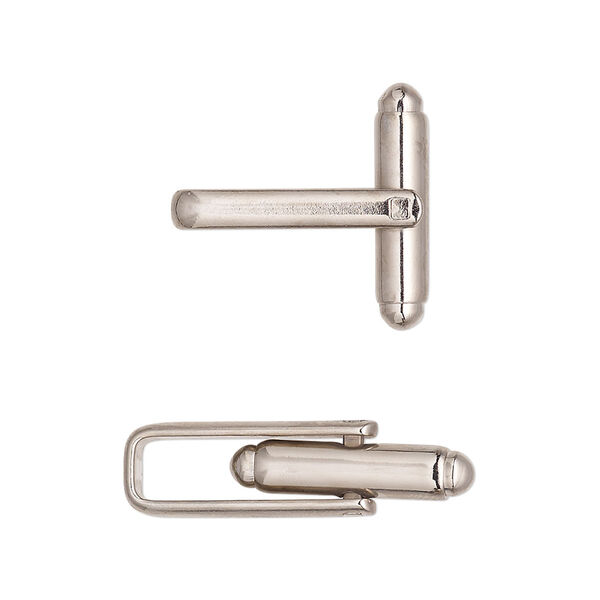 Cuff link, rhodium-finished brass, 19x17mm overall with 5x3mm oval pad. Sold per pkg of 3 pairs. image number 0