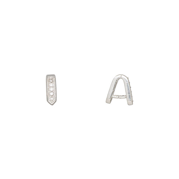 Bail, ice-pick, rhodium-plated sterling silver and cubic zirconia, clear, 7x2mm, 3.5mm grip length. Sold per pkg of 2. image number 0