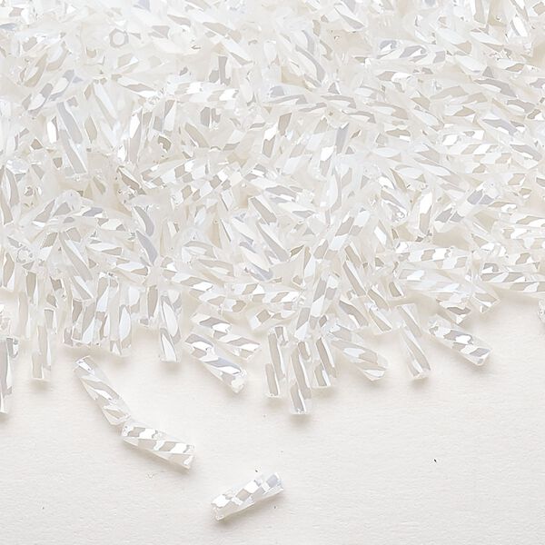 Bugle bead, Dyna-Mites™, glass, opaque ceylon white, 6mm twisted. Sold per 1/2 kilogram pkg. image number 0