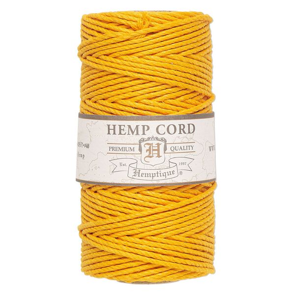 Cord, Hemptique®, polished hemp, mustard yellow, 1.8mm diameter, 48-pound test. Sold per 205-foot spool. image number 0