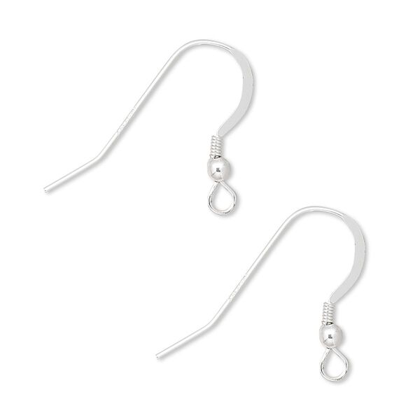 Ear wire, sterling silver-filled, 18mm flat fishhook with 2.5mm ball and 3mm coil and open loop, 22 gauge. Sold per pkg of 5 pairs. image number 0