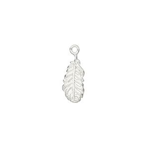 Charm, sterling silver, 14.5x6.5mm single-sided feather. Sold per pkg of 2.
