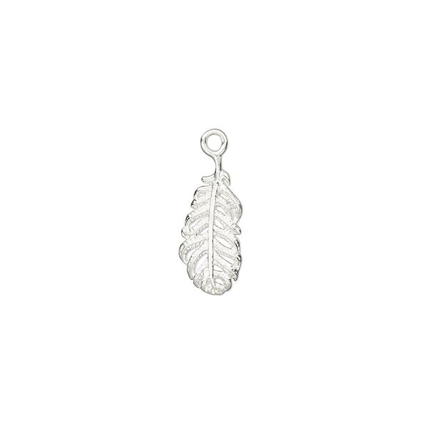 Charm, sterling silver, 14.5x6.5mm single-sided feather. Sold per pkg of 2. image number 0