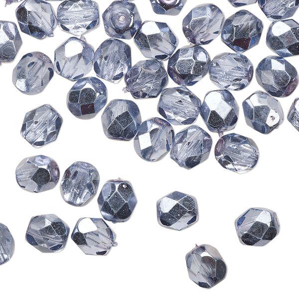 Bead 1pkg60 Czech fire-polished glass, 6mm faceted round, opaque half-coated metallic lilac image number 0