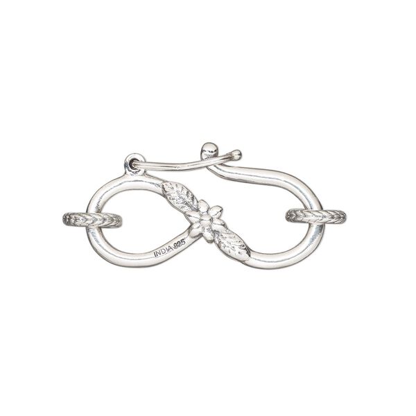 Clasp S-hook 1pkg1 sterling silver, 25x13mm double-sided / safety latch / 6mm 15 gauge closed jump ring, antiqued 1-strand image number 0
