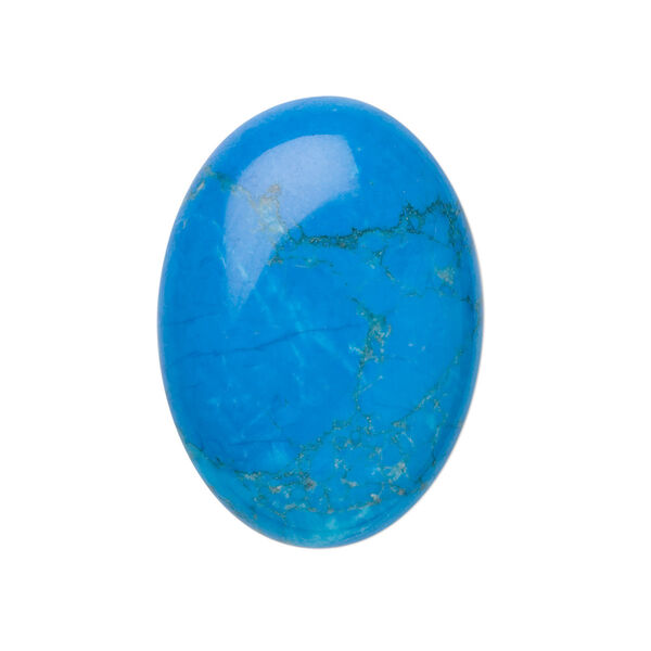 Cabochon, howlite (dyed), turquoise blue, 30x22mm calibrated oval, B grade, Mohs hardness 3 to 3-1/2. Sold individually. image number 0