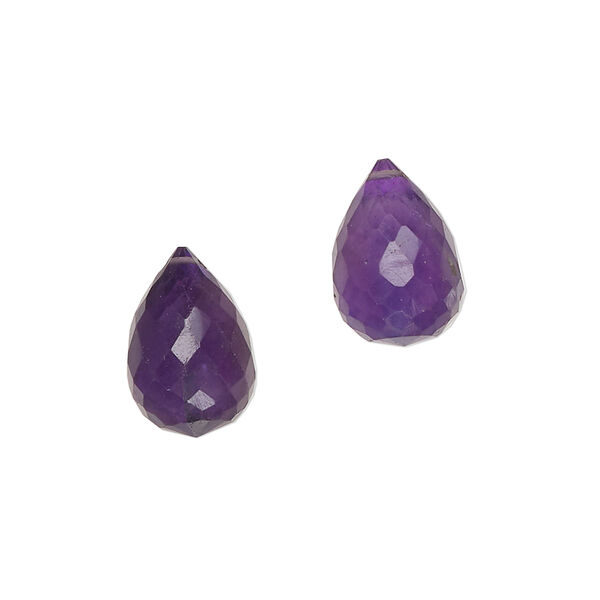 Amethyst 1pkg2, hand-cut top-drilled faceted briolette bead natural B grade, 13x10mm-14x10mm image number 0