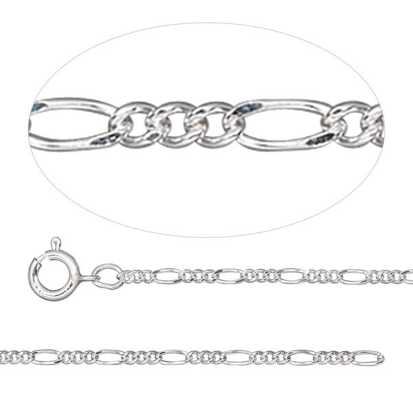Chain, sterling silver, 1.6mm fine figaro, 24 inches. Sold individually. image number 0