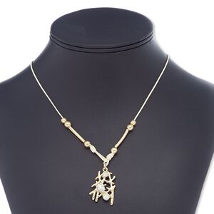 Necklace, glass rhinestone / waxed cotton cord / gold-coated plastic / gold-finished brass / steel / "pewter" (zinc-based alloy), white / clear / opal, 33x20mm freeform, 18 inches with 2-inch extender chain and lobster claw clasp. Sold individually.