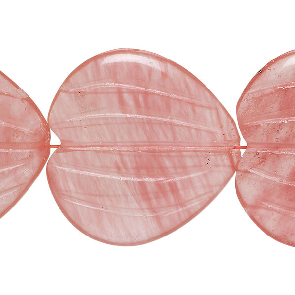 Bead, cherry "quartz" glass 1pkg1, 29-30mm carved heart, 15 inches image number 0