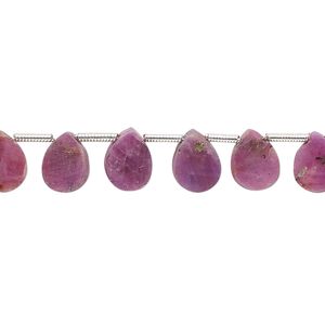 Pink sapphire 1pkg1, hand-cut top-drilled flat teardrop bead 8 inch 8x6mm-9x7mm