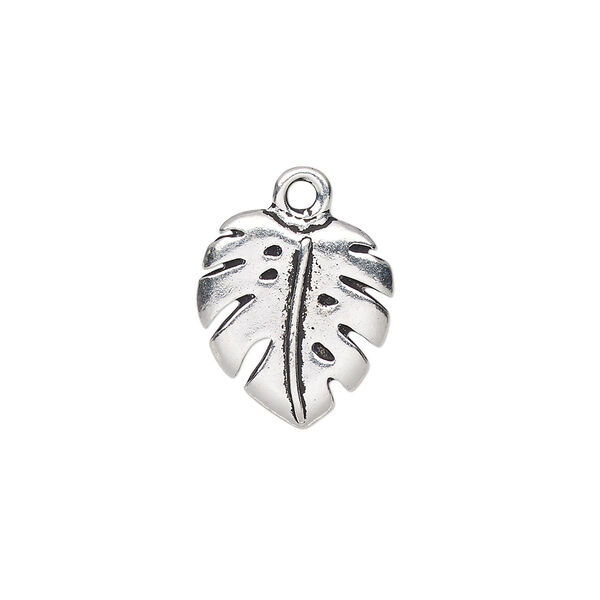 Charm, TierraCast®, antique silver-plated pewter (tin-based alloy), 16x14.5mm monstera leaf. Sold per pkg of 20. image number 0