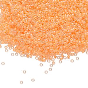 Seed bead, Miyuki, glass, pkg/250g, #15 rocaille, translucent luminous inside dyed color creamsicle, (RR-4298).