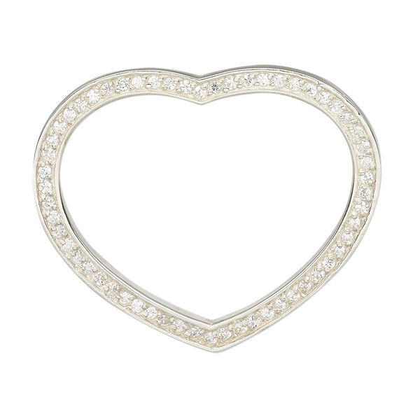 Pendant, slide, sterling silver and cubic zirconia, clear, 36x30mm open heart. Sold individually. image number 0