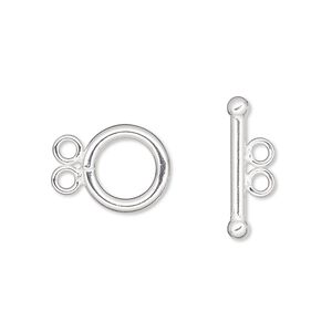 Clasp, 2-strand toggle, sterling silver-filled, 12mm smooth round. Sold individually.