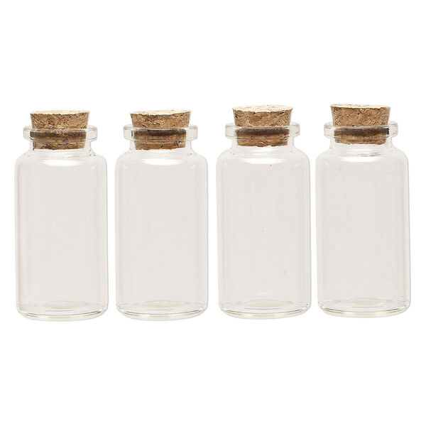 Component, glass and cork, clear, 59.5x30mm bottle with stopper. Sold per pkg of 24. image number 1