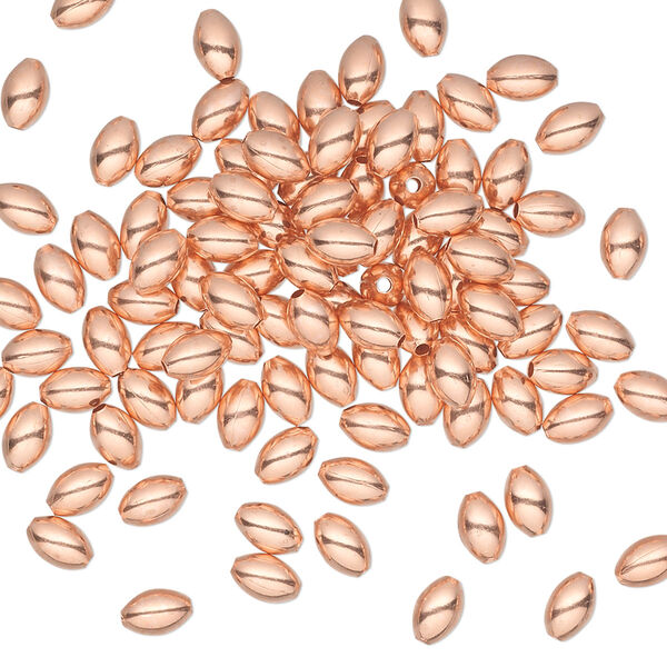 Bead, clear-coated copper, 5x3mm oval. Sold per pkg of 100. image number 0