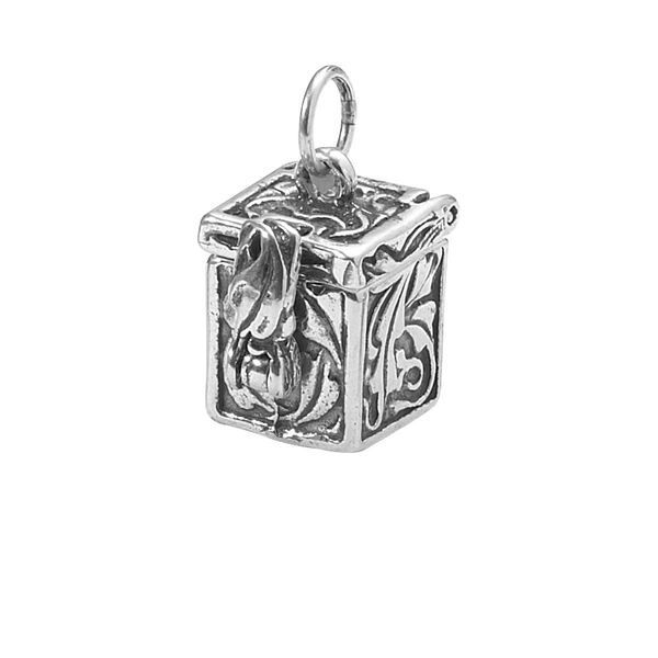 Pendant, sterling silver, 12x11mm square prayer box with safety. Sold individually. image number 0