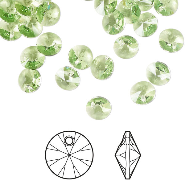 Drop 12pk peridot, Crystal Passions® Regenerated 6mm pendant mini disk 6428 image number 0