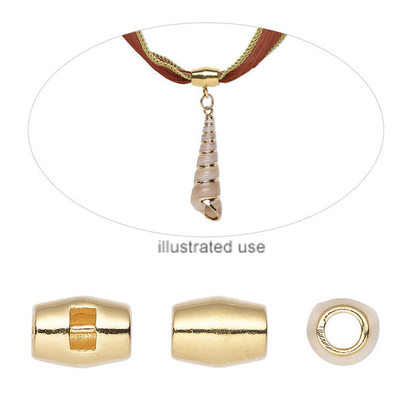 Bead, gold-plated "pewter" (zinc-based alloy), 10.5x8mm oval with 2.5mm bar, 3.5mm inside diameter. Sold per pkg of 4. image number 0