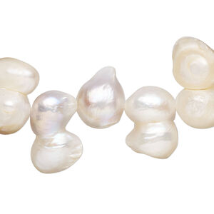 Freshwater pearl 1pkg1, top-drilled freeform, 14 inch white and silver peacock 12x10mm-21x13mm cultured